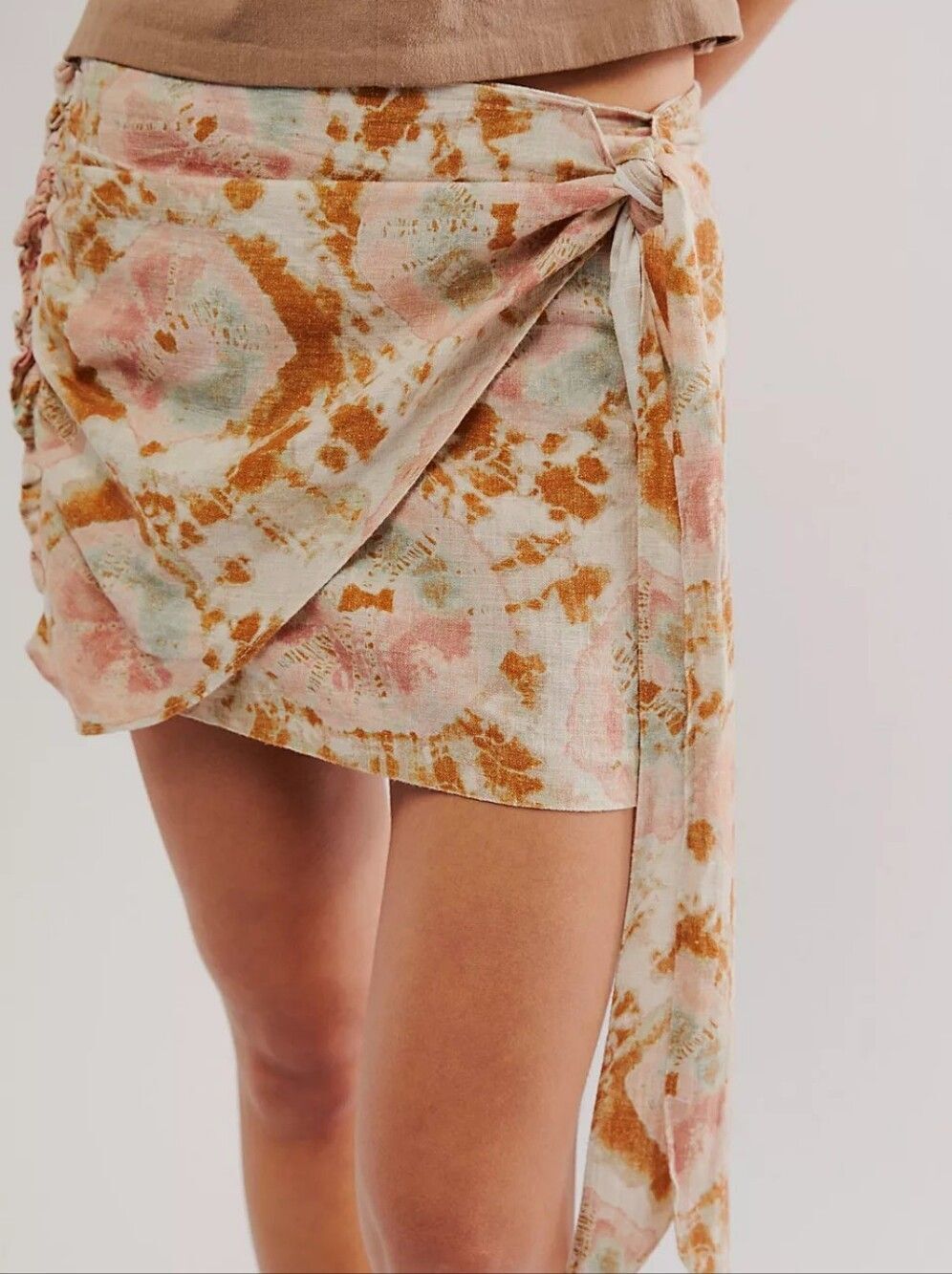 Free People Sweet As Beach Mini Pastel Floral Print Linen Top in Pink, Mint, Tan